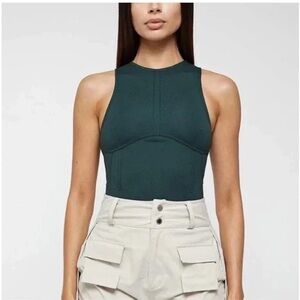 NWT Maniere De Voir Contrast Stitch Racer Bodysuit - Forest Green Size US 6
